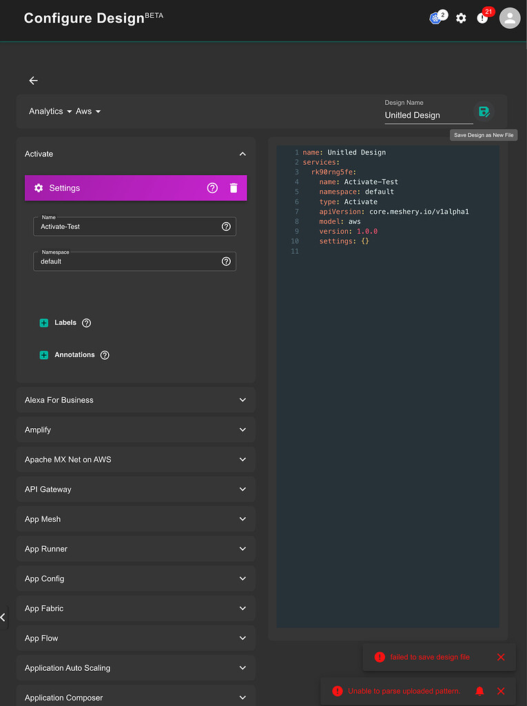 Errors adding/saving and publishing/unpublishing Designs - Cloud Native ...